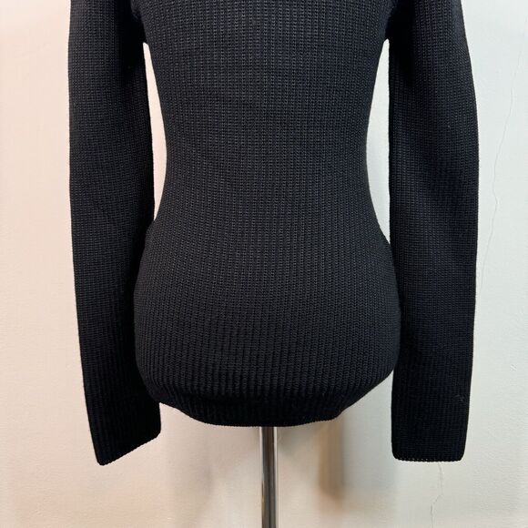 Roberto Cavalli Sweater Wool Blend Cut Out Waist Black Rib Knit IT 42 - Picture 8 of 12